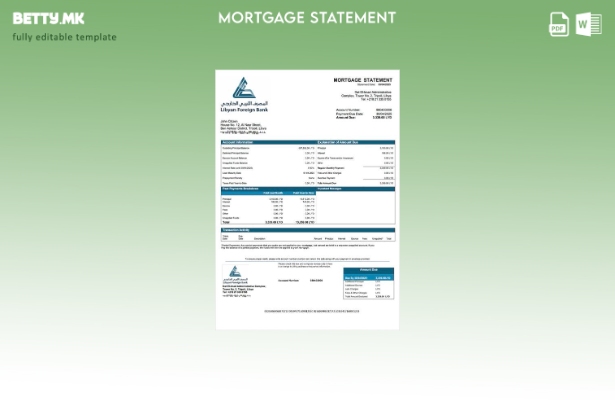 Модерен стил на либиска странска банка извод за хипотека шаблон Word и PDF